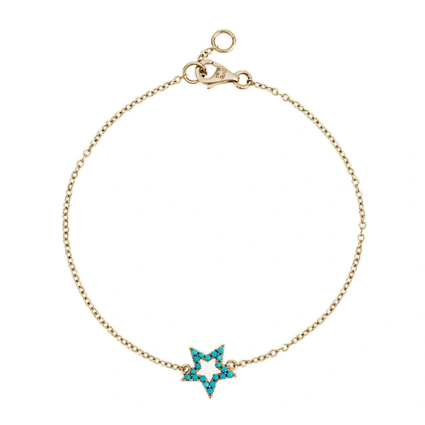 Turquoise Star Charm Bracelet in 18K Yellow Gold, Turquoise