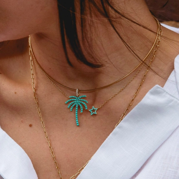 Rosa de la Cruz Turquoise Star Charm Necklace in 18K Yellow Gold, Turquoise | Fine Necklaces | Coveti