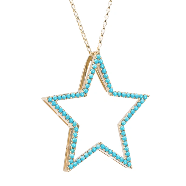 Rosa de la Cruz Turquoise Star Pendant 40mm in 18K Yellow Gold, Turquoise | Fine Pendants and Charms | Coveti