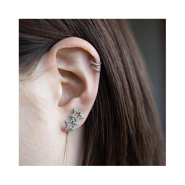 Rosa de la Cruz Turquoise Star Studs in 18K Yellow Gold, Turquoise, Pair | Fine Earrings | Coveti