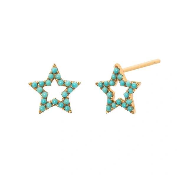 Turquoise Star Studs in 18K Yellow Gold, Turquoise, Pair