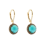 Rosa de la Cruz Turquoise and Diamond Cabochon Earrings in 18K Yellow Gold, Turquoise and Brown Diamond, Pair | Fine Earrings | Coveti