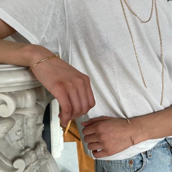 Rosa de la Cruz Two Diamond Gold Bangle in 18K Yellow Gold | Fine Bracelets | Coveti