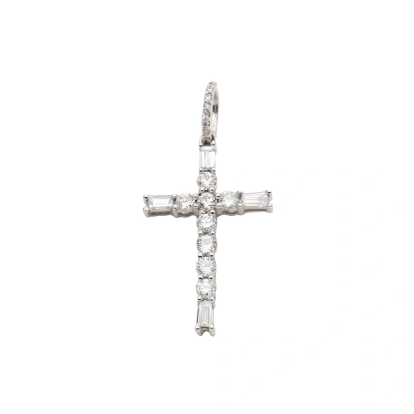 Rosa de la Cruz Unique Cross Pendant in 18K White Gold and White Diamond, Style B | Fine Necklaces | Coveti