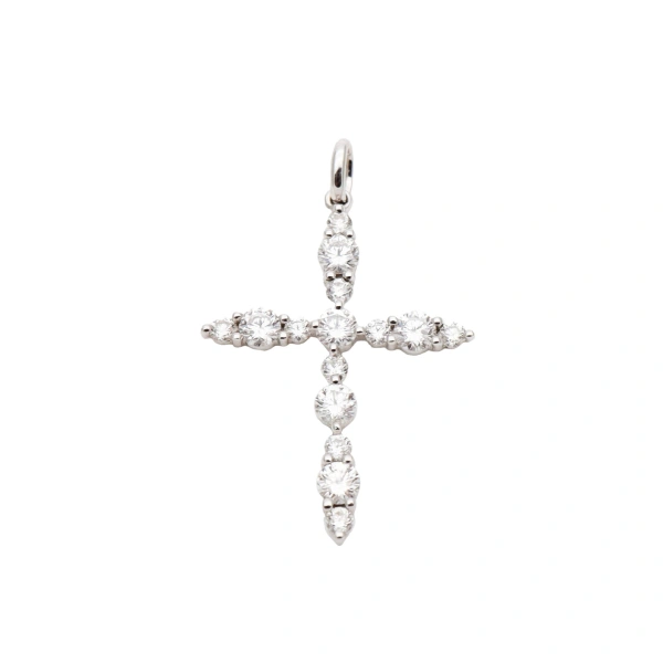 Unique Cross Pendant in 18K White Gold and White Diamond, Style D
