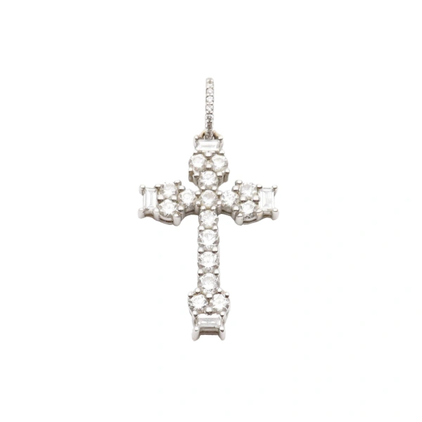 Unique Cross Pendant in 18K White Gold and White Diamond, Style J