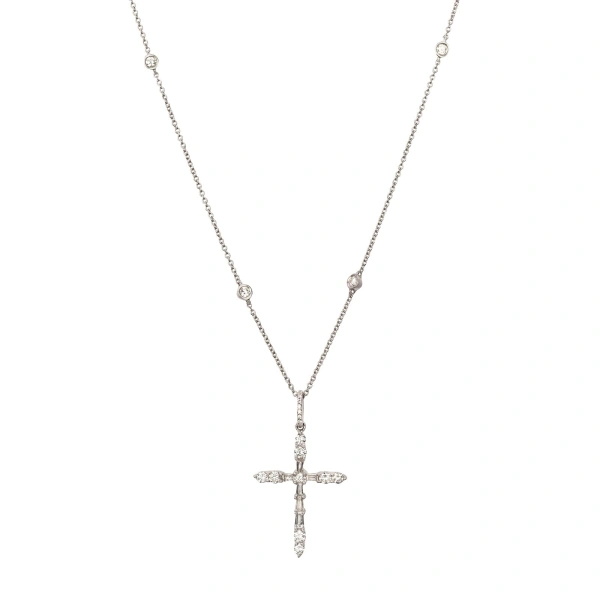 Rosa de la Cruz Unique Cross Pendant in 18K White Gold and White Diamond, Style L | Fine Necklaces | Coveti
