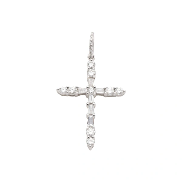 Rosa de la Cruz Unique Cross Pendant in 18K White Gold and White Diamond, Style L | Fine Necklaces | Coveti