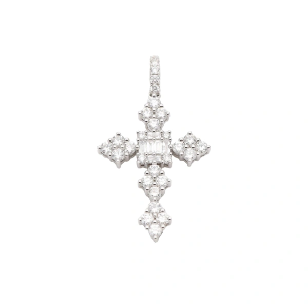 Rosa de la Cruz Unique Cross Pendant in 18K White Gold and White Diamond, Style P | Fine Necklaces | Coveti