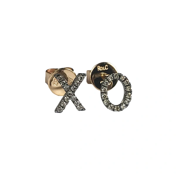 XO Studs in 18K Rhodium Gold, Brown Diamond, Pair