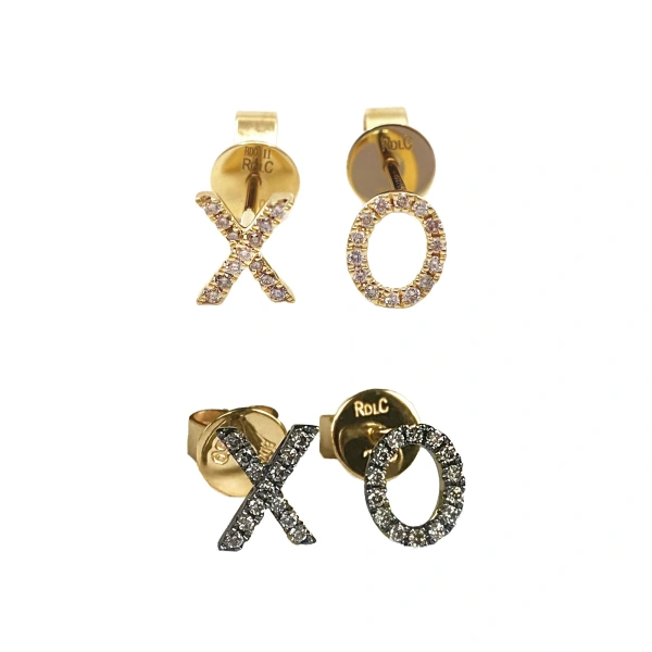 Rosa de la Cruz XO Studs in 18K Yellow Gold, Brown Diamond, Pair | Fine Earrings | Coveti
