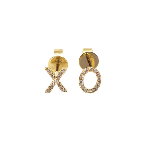 XO Studs in 18K Yellow Gold, Brown Diamond, Pair