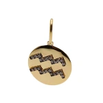 Rosa de la Cruz Zodiac Medallion in 18K Yellow Gold and Brown Diamond, Aquarius | Fine Pendants and Charms | Coveti