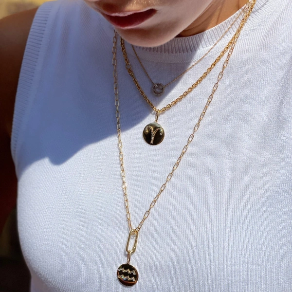 Rosa de la Cruz Zodiac Medallion in 18K Yellow Gold and Brown Diamond, Aries | Fine Pendants and Charms | Coveti