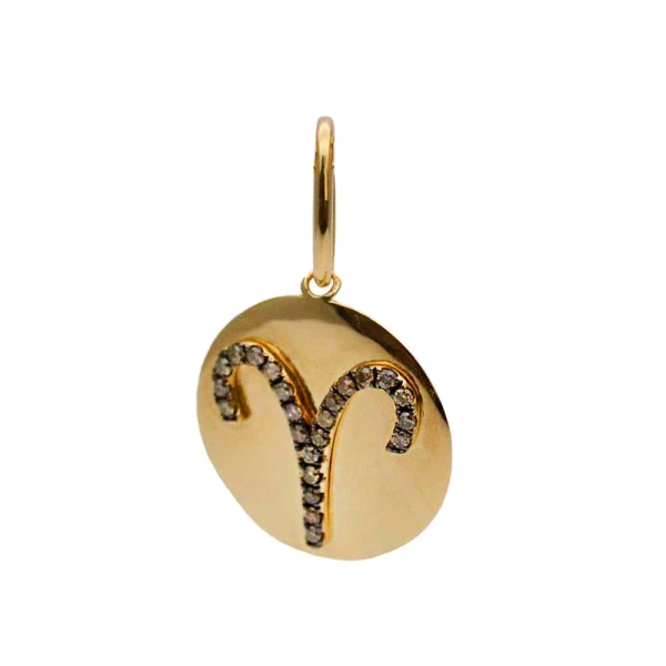 Zodiac Medallion in 18K Yellow Gold and Brown Diamond, Aries