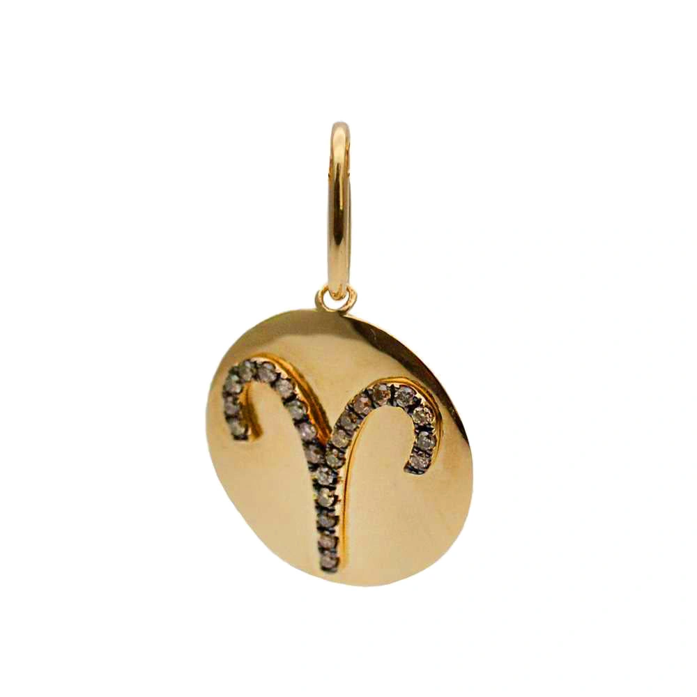 Rosa de la Cruz Zodiac Medallion in 18K Yellow Gold and Brown Diamond, Aries Rosa de la Cruz Zodiac Medallion in 18K Yellow Gold and Brown Diamond, Aries | Fine Pendants and Charms | Coveti