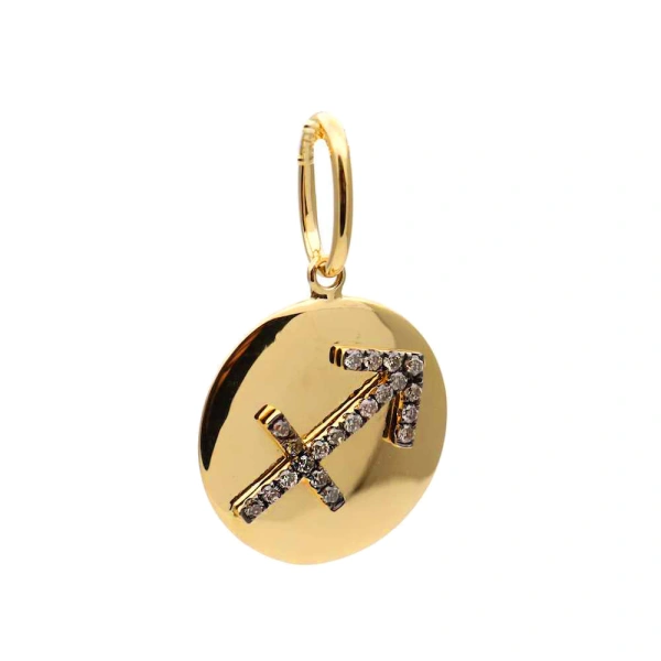 Zodiac Medallion in 18K Yellow Gold and Brown Diamond, Sagittarius