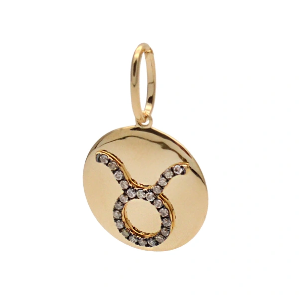 Zodiac Medallion in 18K Yellow Gold and Brown Diamond, Taurus