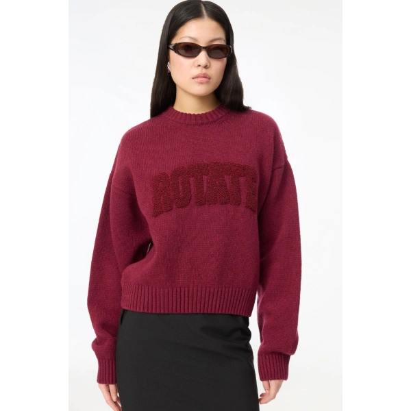 ROTATE Birger Christensen Crewneck Sweater Dark Red | Sweaters | Coveti
