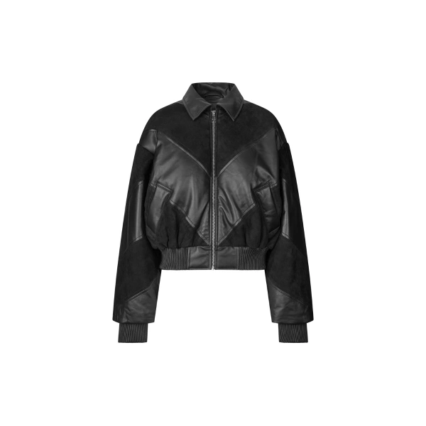 Cropped Leather Bomber Black