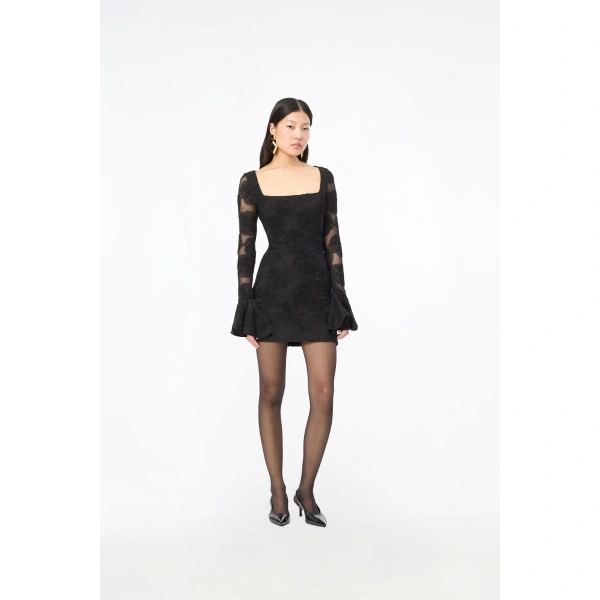 ROTATE Birger Christensen Flower Mesh LS Mini Dress Black | Mini Dresses | Coveti