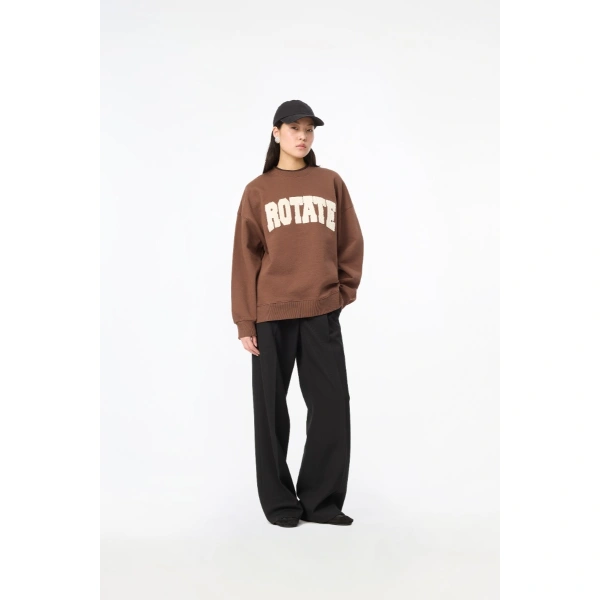 ROTATE Birger Christensen Heavy Sweat Crewneck Brown | Sweaters | Coveti