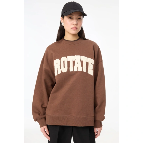 ROTATE Birger Christensen Heavy Sweat Crewneck Brown | Sweaters | Coveti