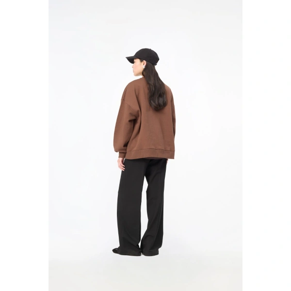 ROTATE Birger Christensen Heavy Sweat Crewneck Brown | Sweaters | Coveti