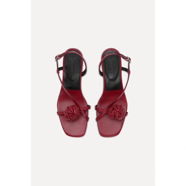 ROTATE Birger Christensen Leather Knot Strappy Sandal Red | Sandals | Coveti
