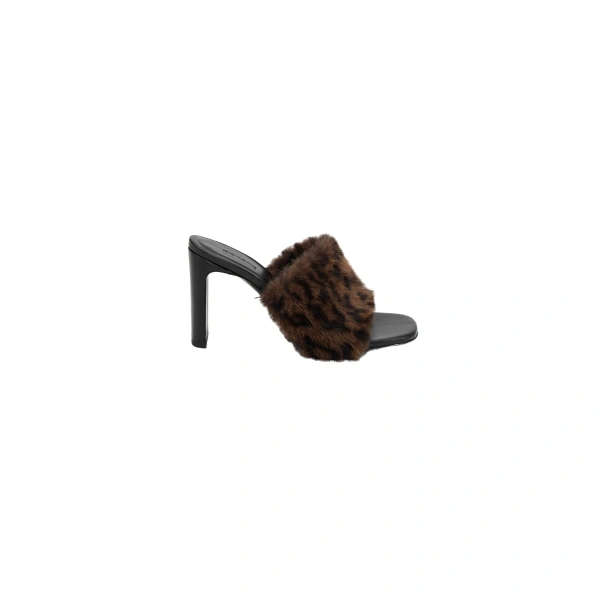 Leather Mule Faux Fur Leo