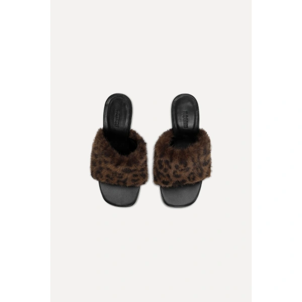 ROTATE Birger Christensen Leather Mule Faux Fur Leo | Mules | Coveti