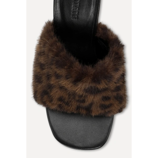 ROTATE Birger Christensen Leather Mule Faux Fur Leo | Mules | Coveti