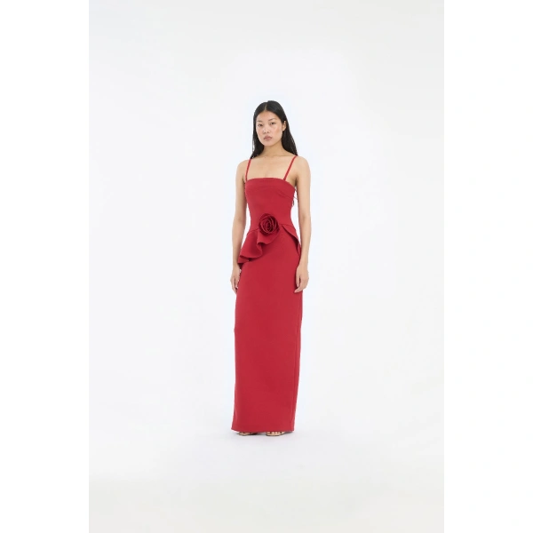 ROTATE Birger Christensen Long Flower Strapless Maxi Dress Red | Maxi Dresses | Coveti