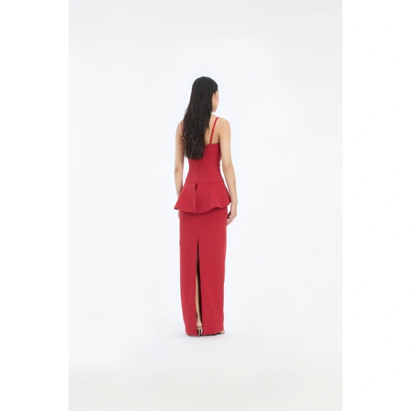 ROTATE Birger Christensen Long Flower Strapless Maxi Dress Red | Maxi Dresses | Coveti