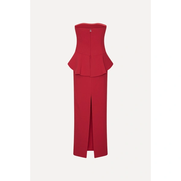 ROTATE Birger Christensen Long Flower Strapless Maxi Dress Red | Maxi Dresses | Coveti