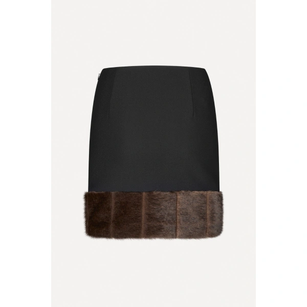 ROTATE Birger Christensen Mini Faux Fur Skirt Black | Mini Skirts | Coveti