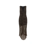 ROTATE Birger Christensen Ruched Midi Leopard Dress Brown | Midi Dresses | Coveti