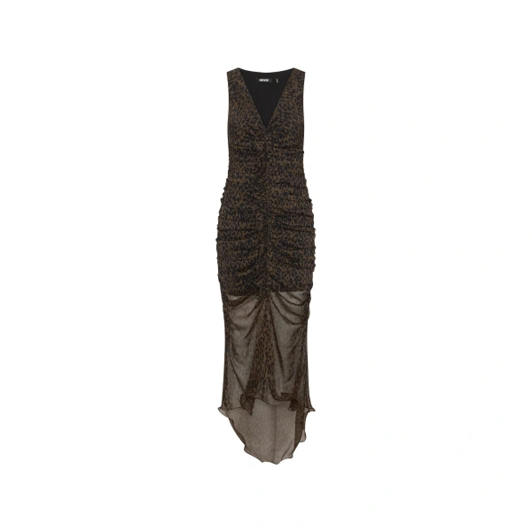 Ruched Midi Leopard Dress Brown