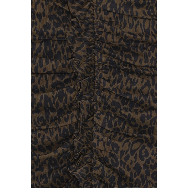 ROTATE Birger Christensen Ruched Midi Leopard Dress Brown | Midi Dresses | Coveti