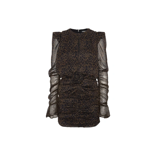 Ruched Mini Dress Leopard Dark Brown