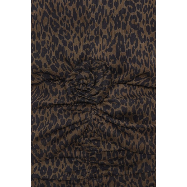 ROTATE Birger Christensen Ruched Mini Dress Leopard Dark Brown | Mini Dresses | Coveti