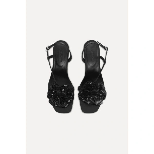 ROTATE Birger Christensen Satin Flower Sandal Black | Sandals | Coveti