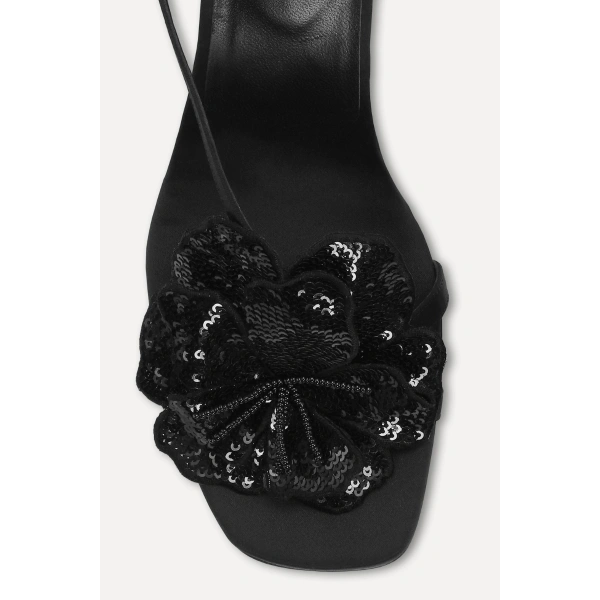 ROTATE Birger Christensen Satin Flower Sandal Black | Sandals | Coveti