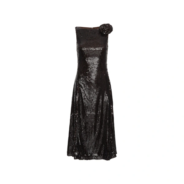 Sequins Midi Flared Dress Dark Brown