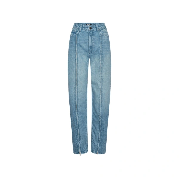 Straight Denim Zip Jeans Light Blue