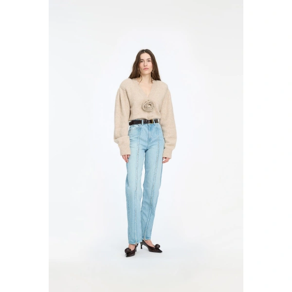 ROTATE Birger Christensen Straight Denim Zip Jeans Light Blue | Denim | Coveti