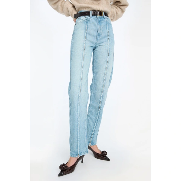 ROTATE Birger Christensen Straight Denim Zip Jeans Light Blue | Denim | Coveti