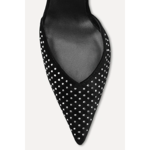 ROTATE Birger Christensen Velvet Slingback Mule Rhinestone Black | Mules | Coveti