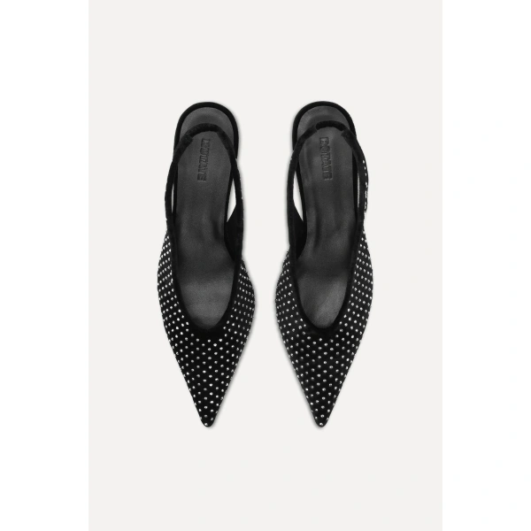 ROTATE Birger Christensen Velvet Slingback Pump Rhinestone Black | Heels | Coveti