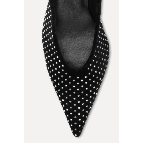 ROTATE Birger Christensen Velvet Slingback Pump Rhinestone Black | Heels | Coveti